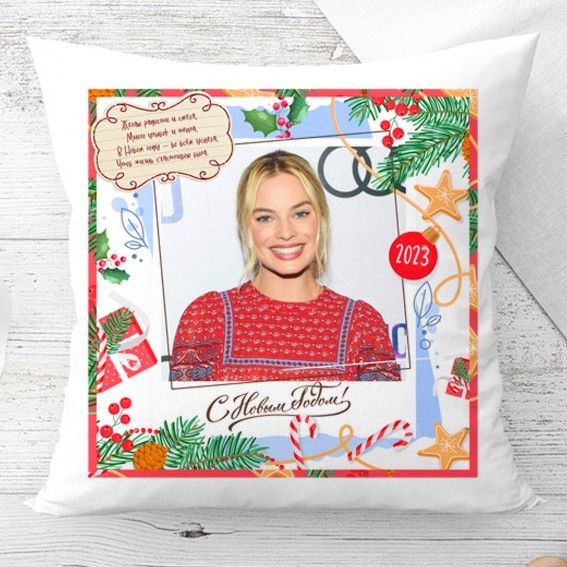 Заказ печати фото на подушку в красивом шаблоне в подарок на новый год в Архангельске